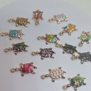 Colorful Turtle Charms Set.  10 Playful Turtle Charms.  Mixed Colors
